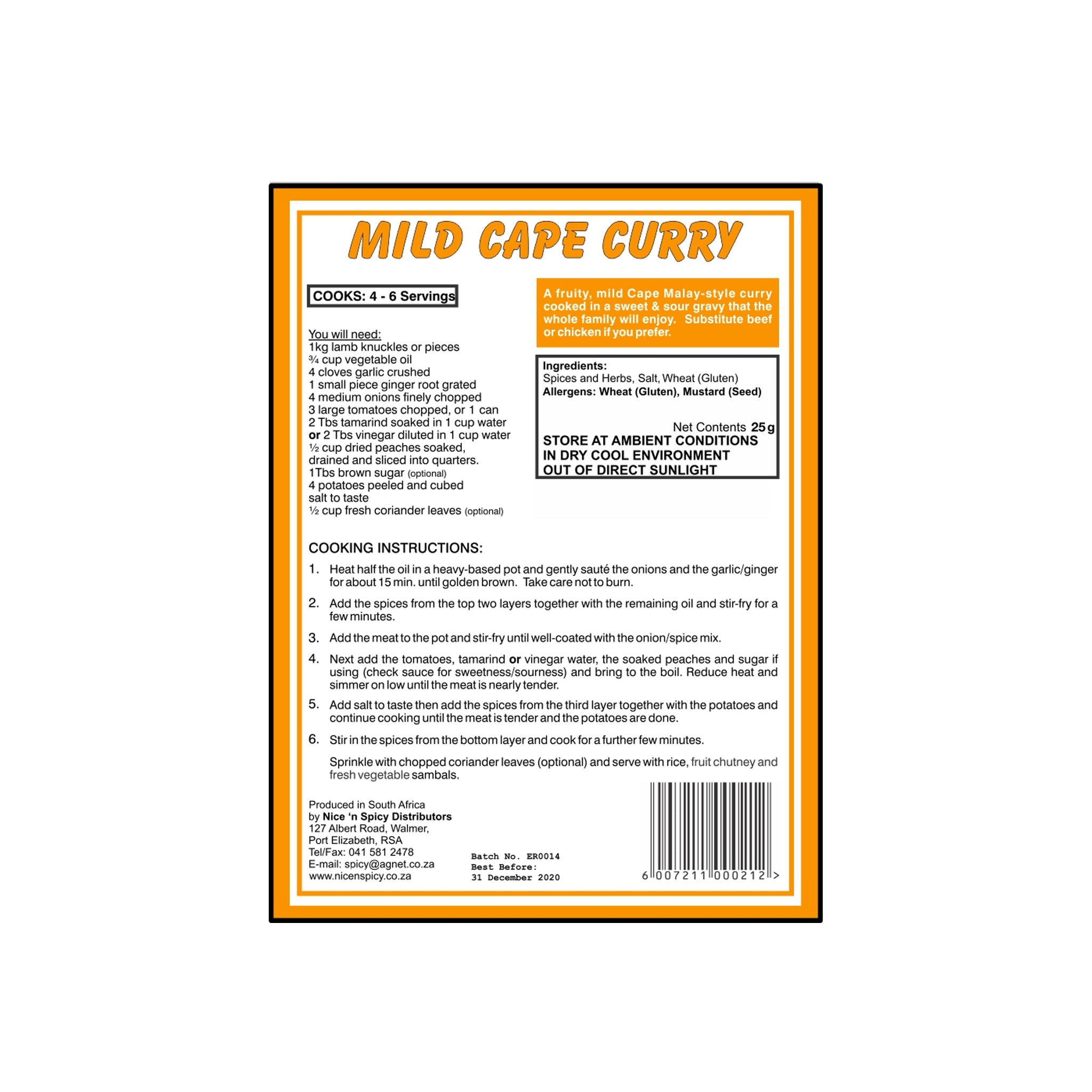 Nice n Spicy Mild Cape Curry 25g
