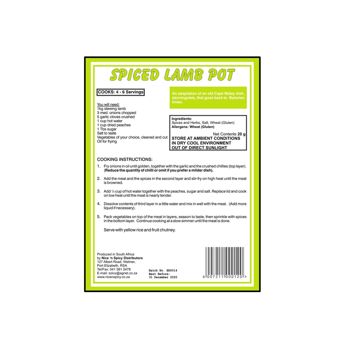 Nice n Spicy Spiced Lamb Pot 20g